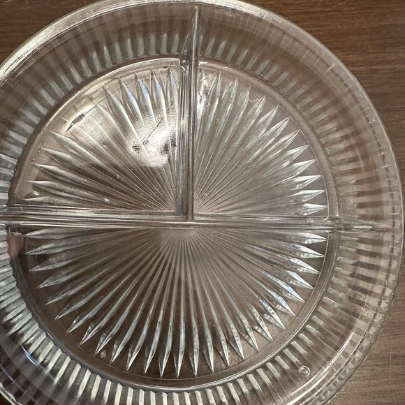 Vintage Divided Glass Crystal Candy Nut Dish Round 7.5" Heavy MCM - Picture 3 of 6